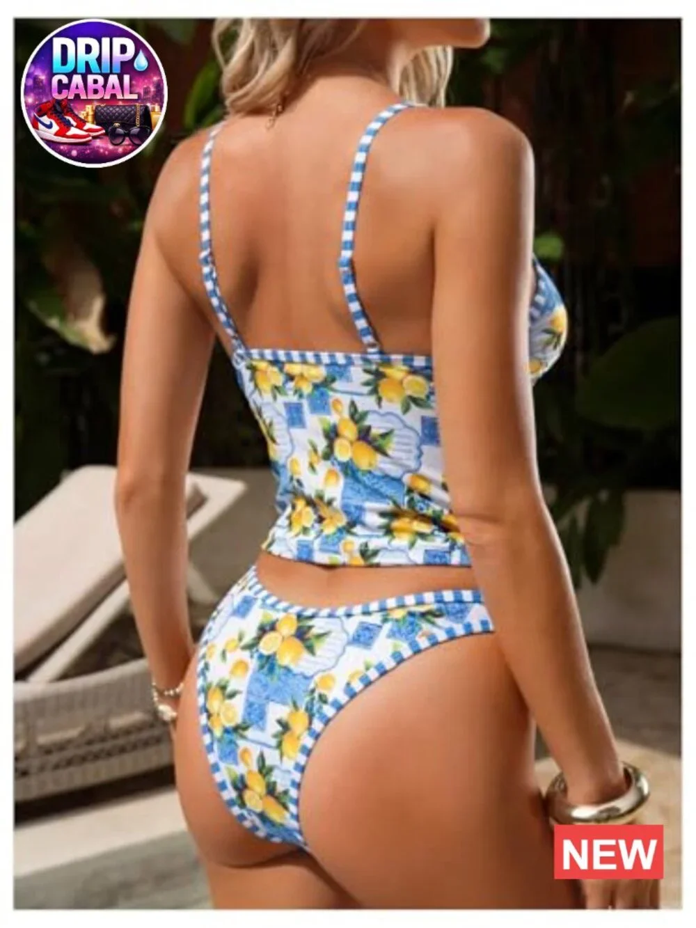 2 Piece Tropical Tankini Swimsuits Vacation Outfits Fruit Print Halter Sets
